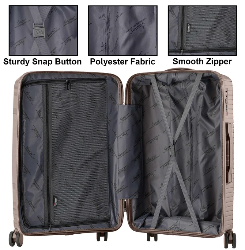 Senator  Unisex Hard Case Large Checked Luggage Lightweight PP Fashion Trolley Luggage with 360° Degree 4 Twin Wheel and Safe Zippers KH1010 Khaki  | Best Price UAE